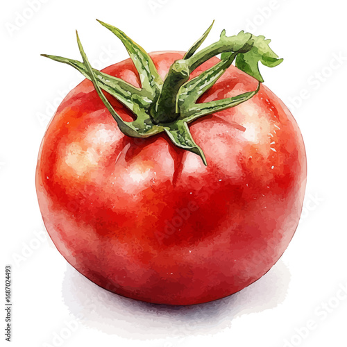 Tomato, watercolor painting vector, isolated on a white background.