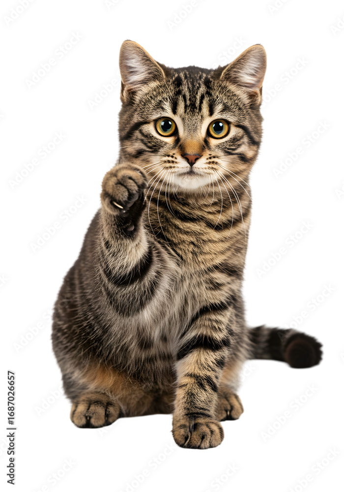 Obraz premium Photo of a Brown Tabby Cat Sitting Isolated on a Transparent Background