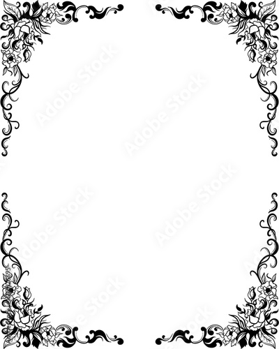 black and white frame with flowers