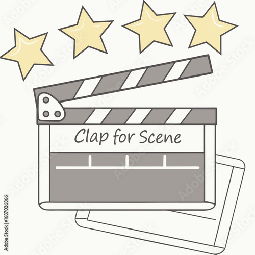 Vector art of clapboard with four stars for scene rating