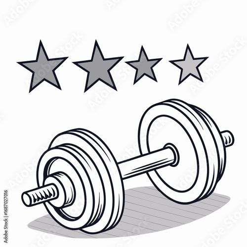 Vector art of dumbbell with four stars, fitness and weightlifting