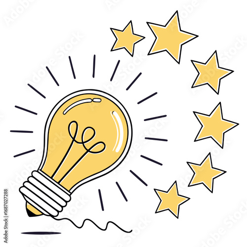 Vector art of light bulb with stars representing a great idea