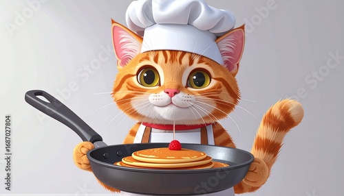 Wallpaper Mural A charming and funny ginger cat in a chef's uniform serves up a tasty breakfast of pancakes with a cherry on top Torontodigital.ca