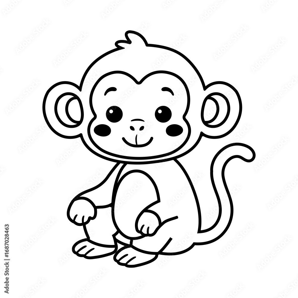 Fototapeta premium Cute Monkey Vector Illustration Jungle Coloring Page