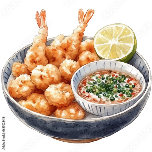Tempura, watercolor illustration vector, isolated on a white background.