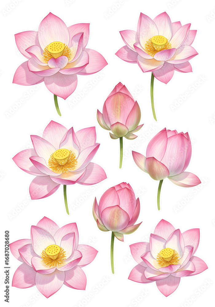 Fototapeta premium Watercolor Lotus Flowers Illustration On Transparent Background