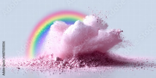 Vibrant Rainbow Emerging from Pink Cloud