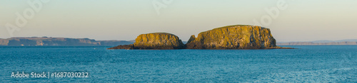Sheep Island on the County Antrim Coast in Northern Ireland in panorama format
