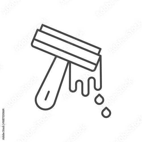 Outlined icon depicts a squeegee with paint dripping ending with two drops. Editable stroke. Icon vector illustration