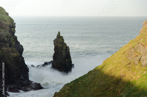 A sea stack at Portcoon on the Causeway Coast in County Antrim, Northern Ireland 