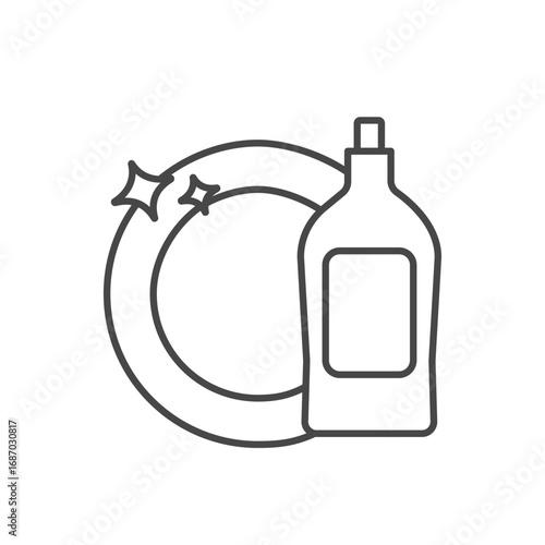 Line art of a dish detergent bottle  shining effects conveying dishwashing concept. Editable stroke. Icon vector illustration