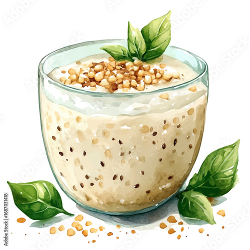 Tapioca Pudding, watercolor vector, isolated on a white background.