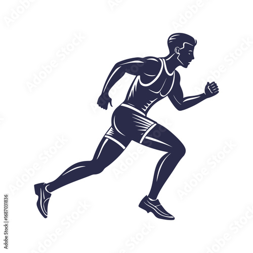 Athletic Runner Silhouette Illustration – Sport Fitness Man Sprinting Vector