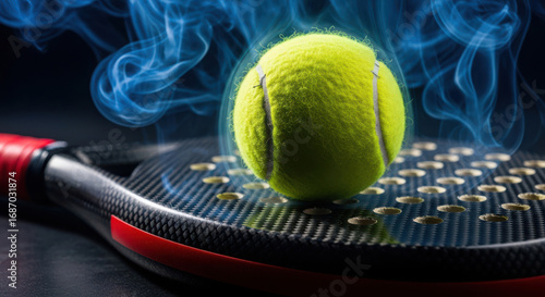 Tennis Ball on Black Paddle with Blue Smoke Accent