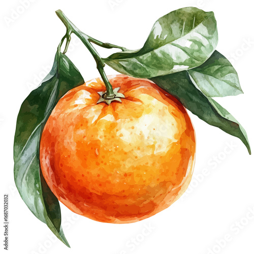 Tangerine, watercolor drawing vector, isolated on a white background.