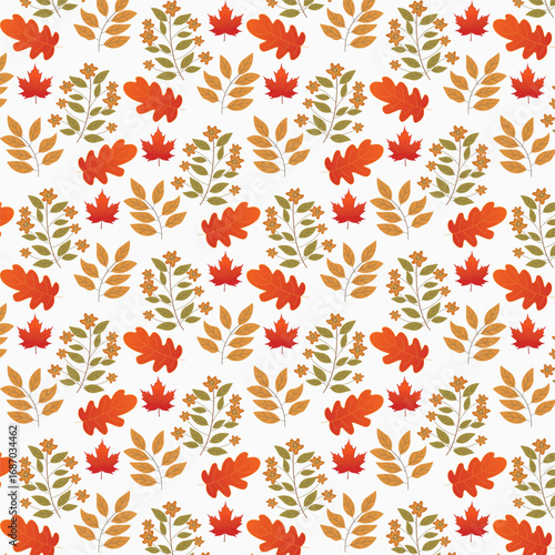 Print Autumn leaves pattern stylized fall foliage with vibrant leaves seasonal themed background illustration  wrapping paper, textiles, fabric, card, backgrounds, seasonal products, stroy,