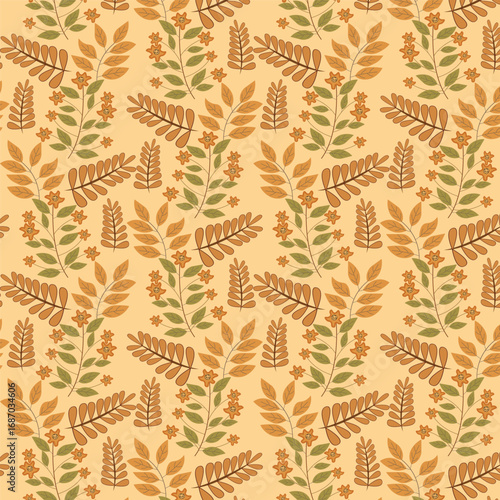 Print Autumn leaves pattern stylized fall foliage with vibrant leaves seasonal themed background illustration  wrapping paper, textiles, fabric, card, backgrounds, seasonal products, stroy,