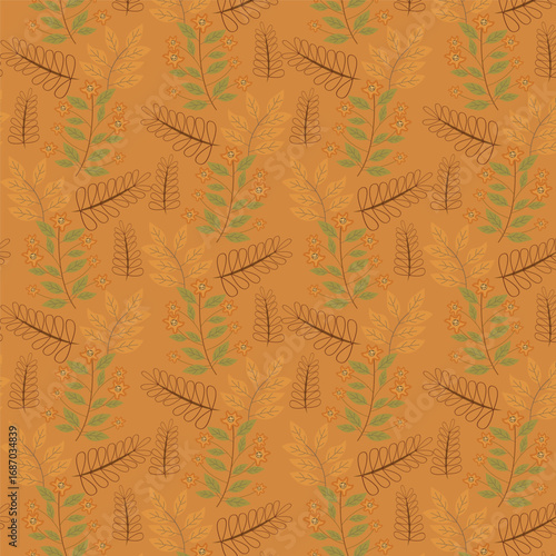 Print Autumn leaves pattern stylized fall foliage with vibrant leaves seasonal themed background illustration  wrapping paper, textiles, fabric, card, backgrounds, seasonal products, stroy,