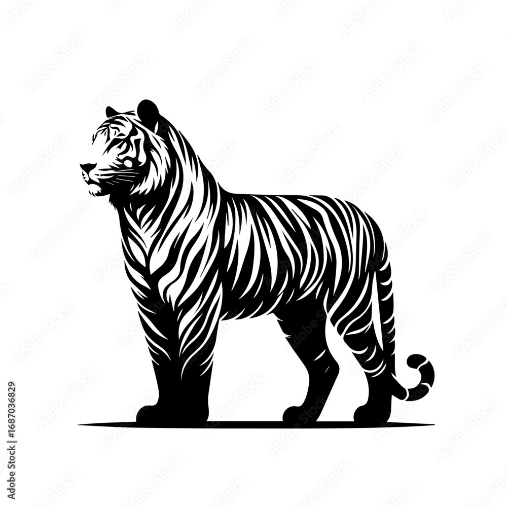 Fototapeta premium Majestic Roaring Tiger Vector – Wild Jungle Animal Illustration