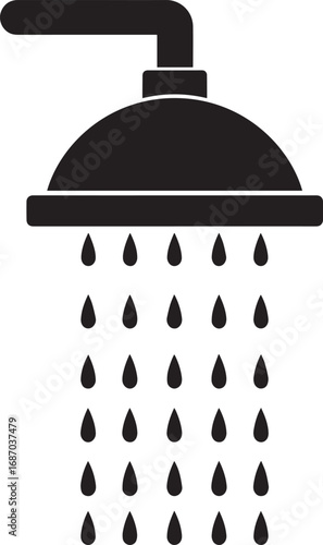 Modern Shower Sprinkler Spray Silhouette Black Vector Icon for Bathroom Design