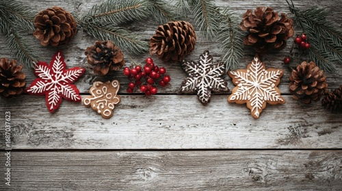 Festive Holiday Decorations with Pinecones and Snowflakes