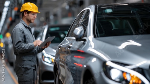 Automotive quality check process manufacturing plant industrial photography controlled environment close-up view efficiency in action