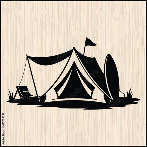 a surf camp tent pitched on the beach 