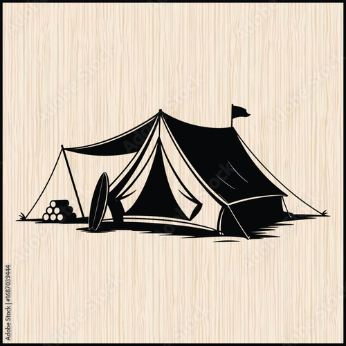 a surf camp tent pitched on the beach 
