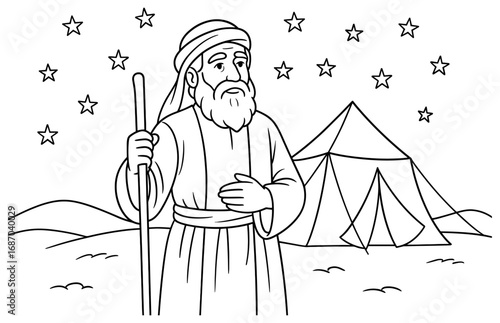 Historical journey scene with abraham under starry night for educational design