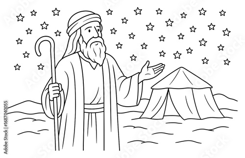 Abraham's journey begins: exploration under starry sky with shepherd and tent