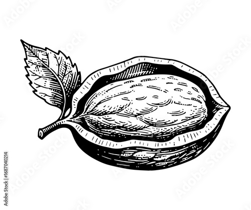 Almond vector engraving style illustration