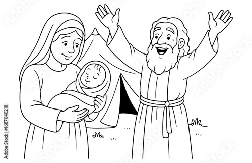 Joyful scene of isaac's birth celebration in biblical times