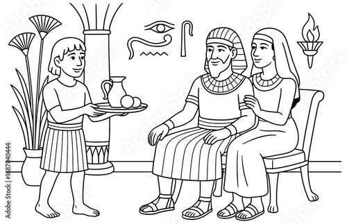 Ancient egyptian scene with joseph and potiphar illustration design for educational material