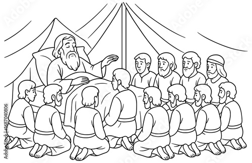 Biblical scene of jacob blessing his sons - religious heritage art for educational use
