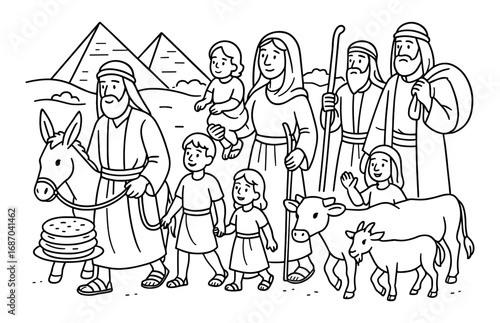 Exodus of israelites scene featuring families with herds in egypt