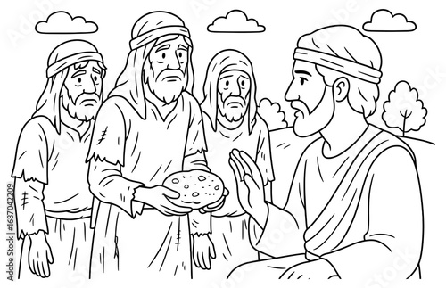 Biblical depiction of gibeonites' deception with israelites for children's coloring activity