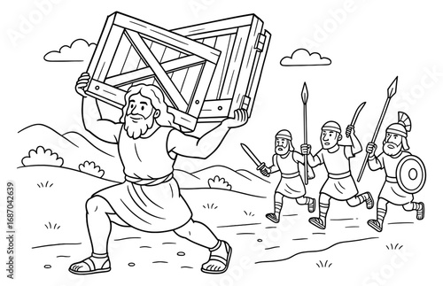 Samson's strong escape illustrating strength and courage in a biblical landscape