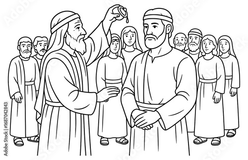 Biblical scene of saul being anointed as king for religious education design