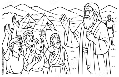 Biblical scene of israelites requesting a king in ancient setting