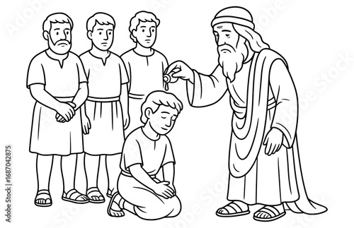 Biblical scene of david's anointing by prophet samuel for religious education and children's books