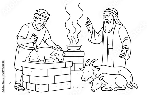Saul's disobedience scene with sacrificial symbols and religious narrative