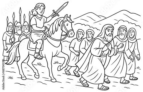 Depiction of absalom's rebellion with biblical scene for educational use