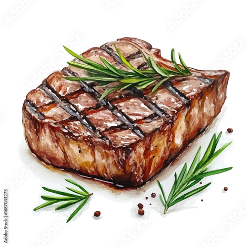 Steak, watercolor drawing vector, isolated on a white background.