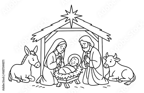 Nativity scene coloring page for christmas celebrations and educational activities