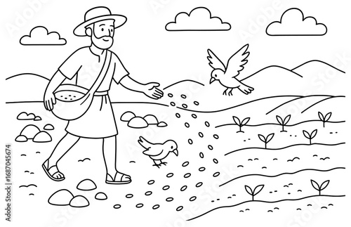 Sower parable scene highlighting agricultural growth and faith-based lessons