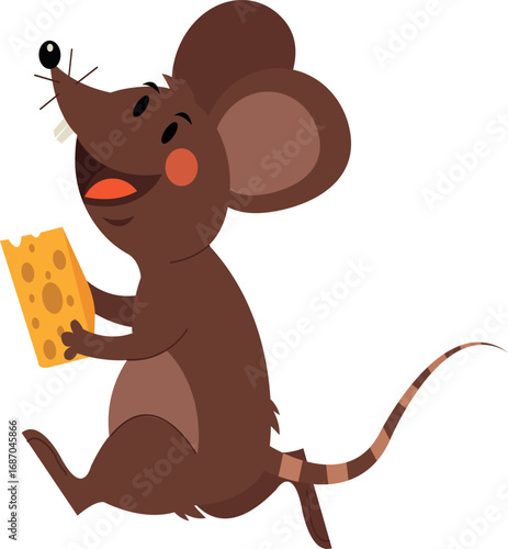 Cute Mouse Holding A Slice Of Cheese Cartoon Character Vector Design