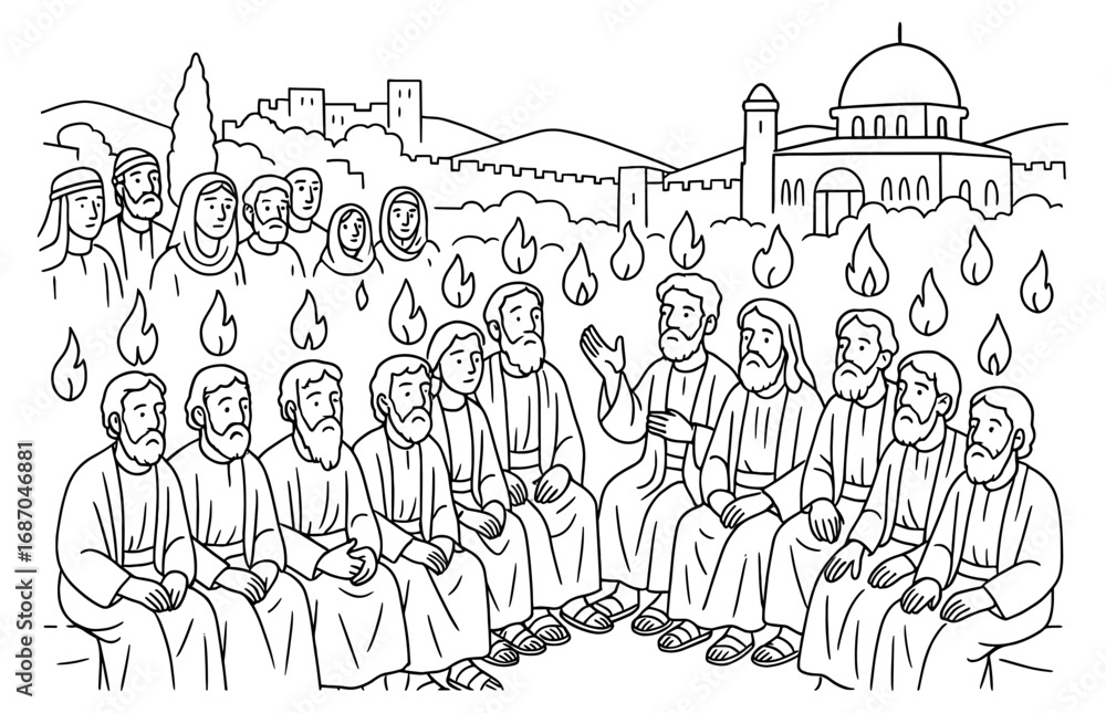 Fototapeta premium Pentecost celebration coloring page design for religious education and activities