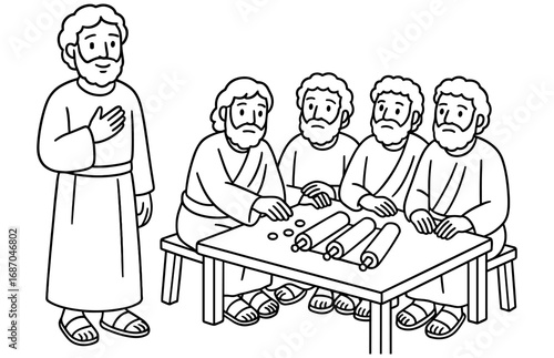 Biblical scene of matthias chosen by apostles for educational print design