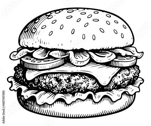 Burger vector engraving style illustration