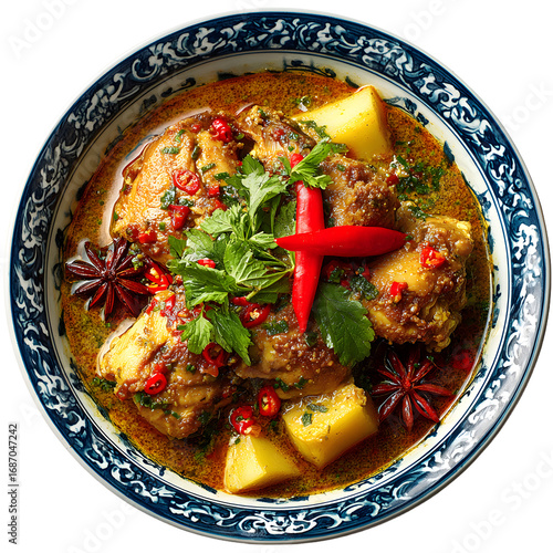 Peranakan ayam buah keluak chicken stew Isolated on hite and transparent backgound
